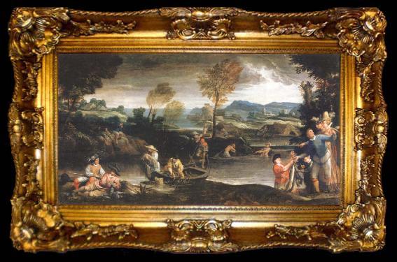 framed  Annibale Carracci landscape with fishing scene, ta009-2